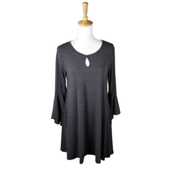 Shop Basic Bell Sleeve Shift Dress Charcoal Gray Size Large - Picture 6 of 6